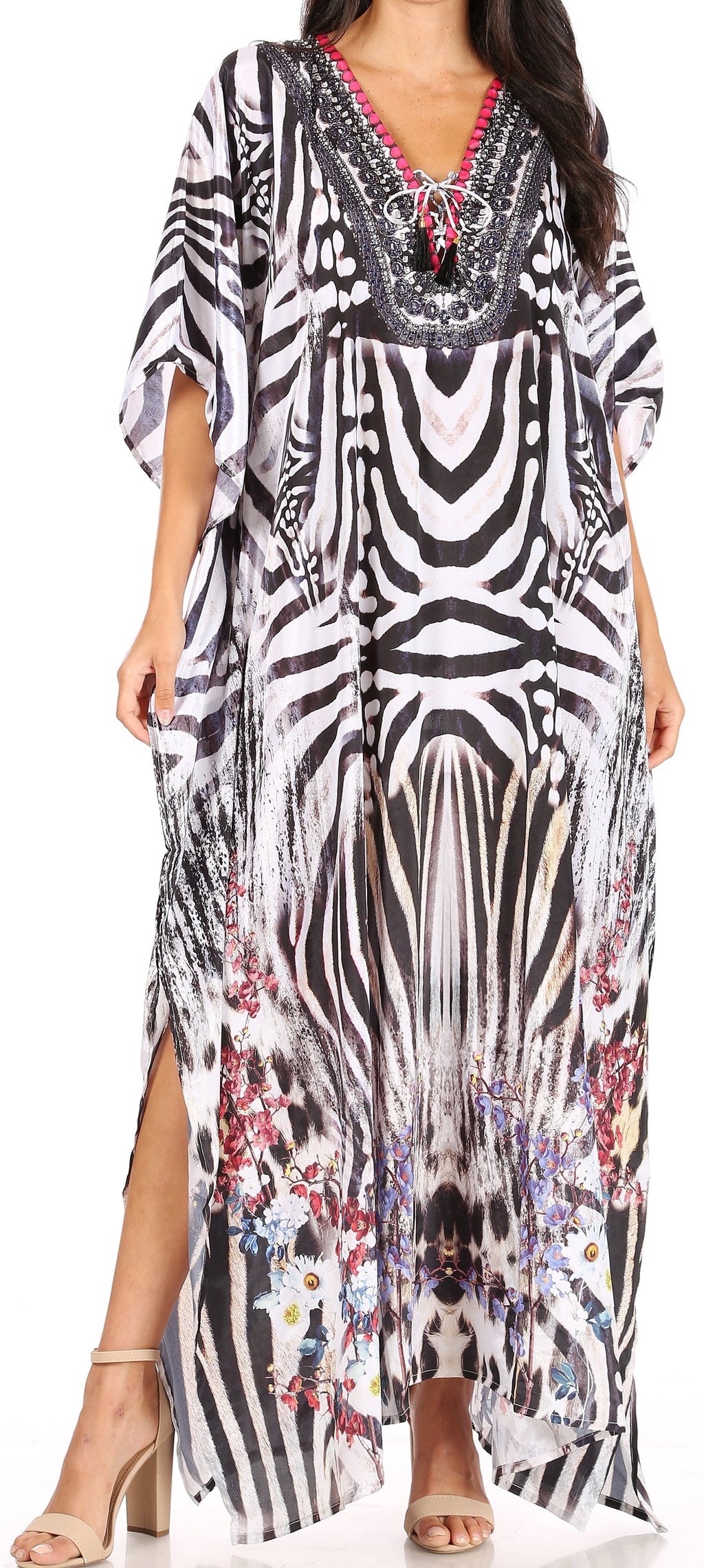 Flowy Rhinestone V-Neck Caftan Dress
