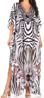 Flowy Rhinestone V-Neck Caftan Dress