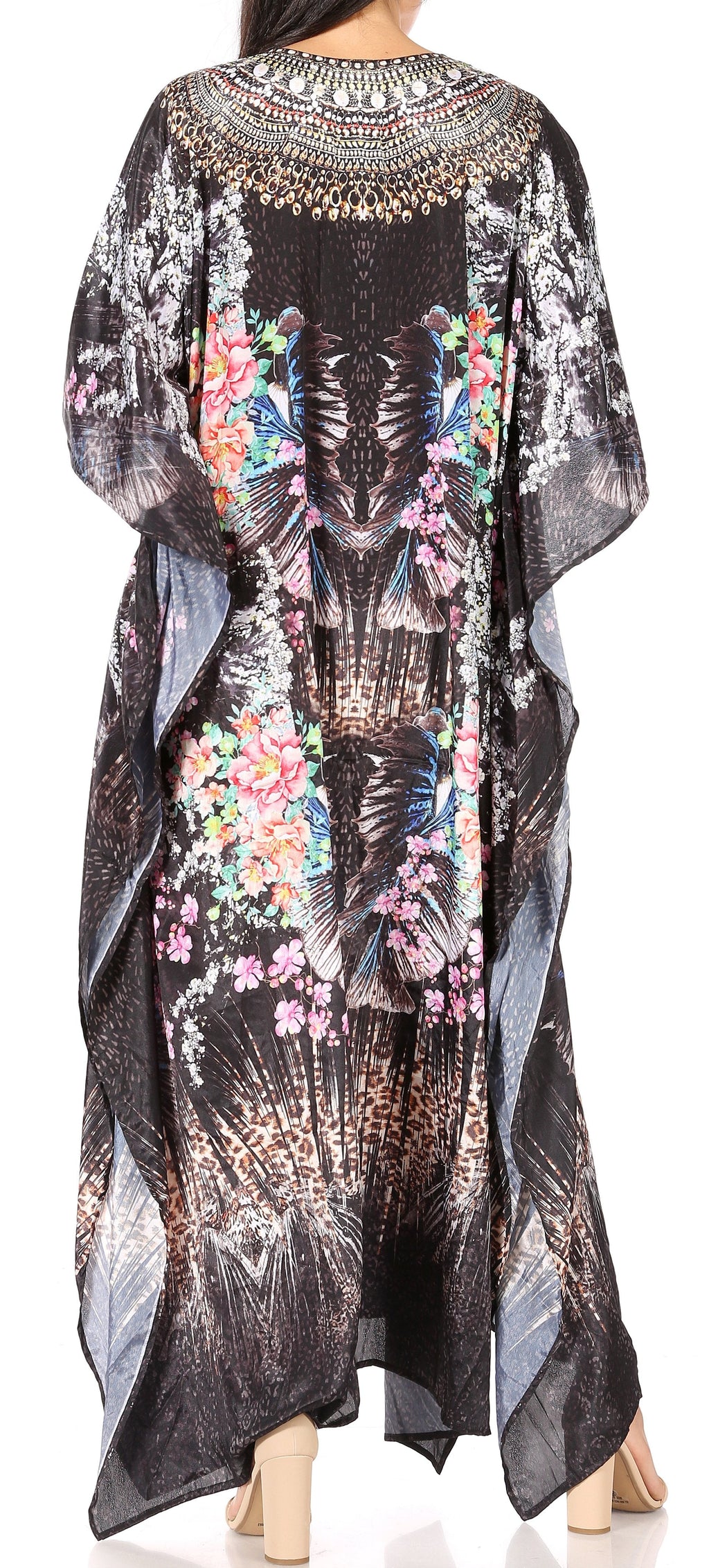 Flowy Rhinestone V-Neck Caftan Dress