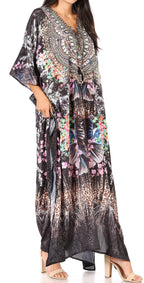 Flowy Rhinestone V-Neck Caftan Dress