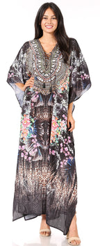 Flowy Rhinestone V-Neck Caftan Dress