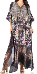 Flowy Rhinestone V-Neck Caftan Dress
