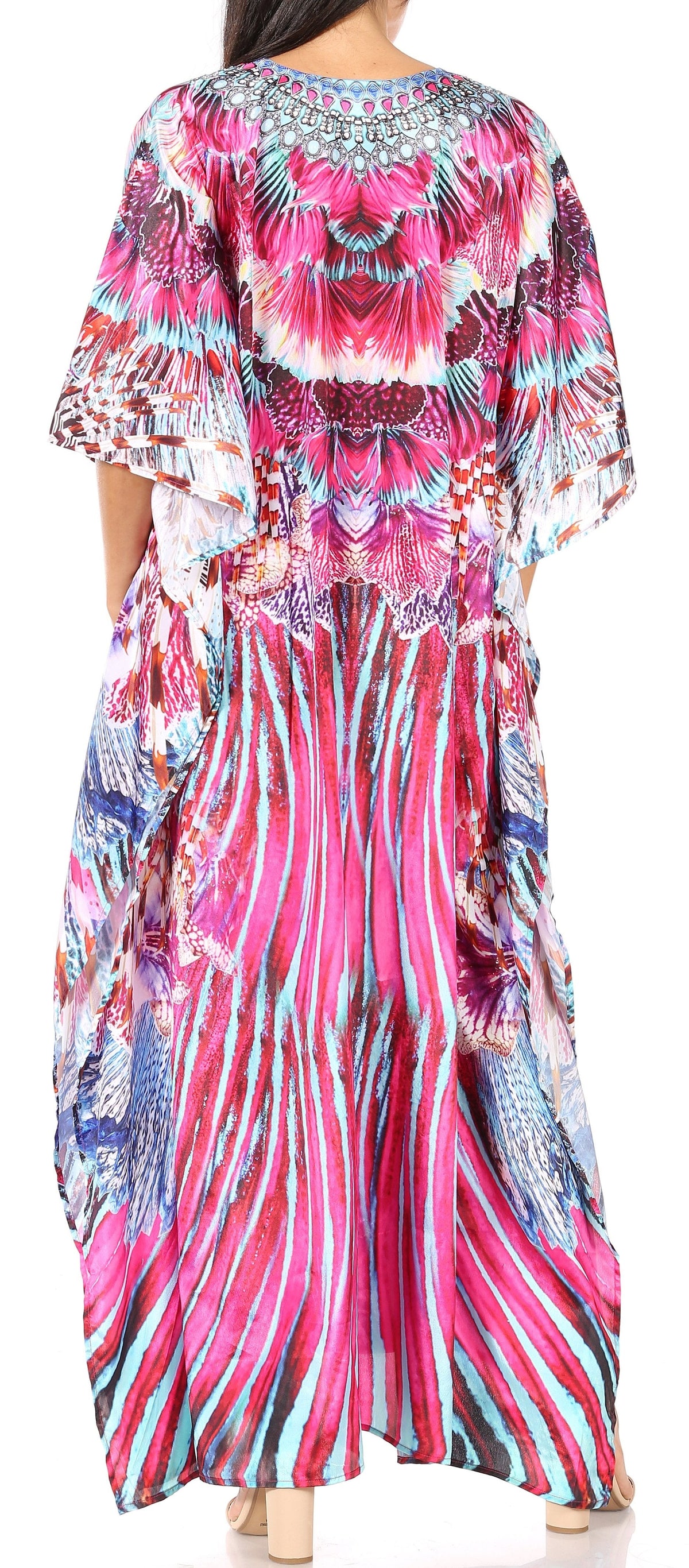 Flowy Rhinestone V-Neck Caftan Dress