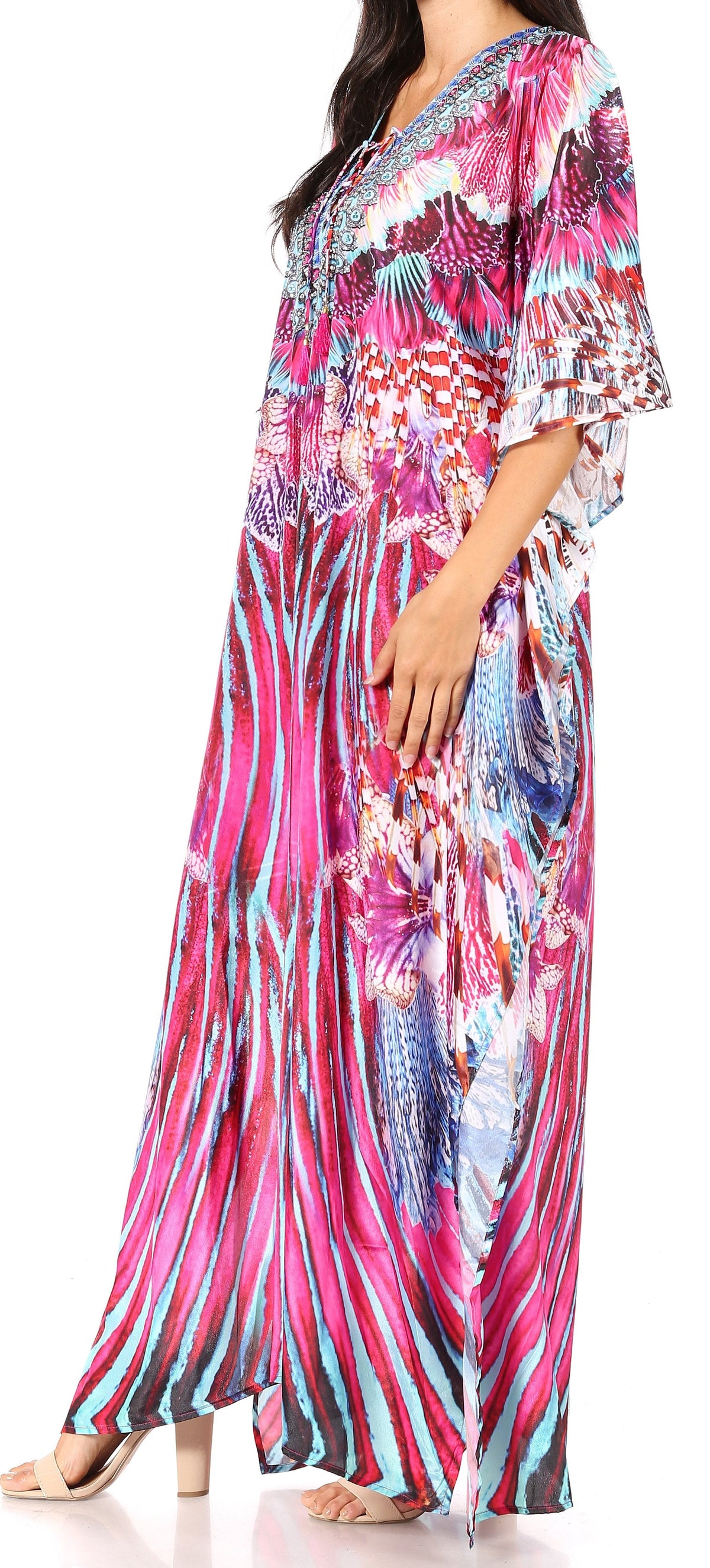 Flowy Rhinestone V-Neck Caftan Dress