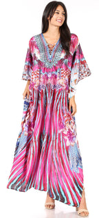 Flowy Rhinestone V-Neck Caftan Dress