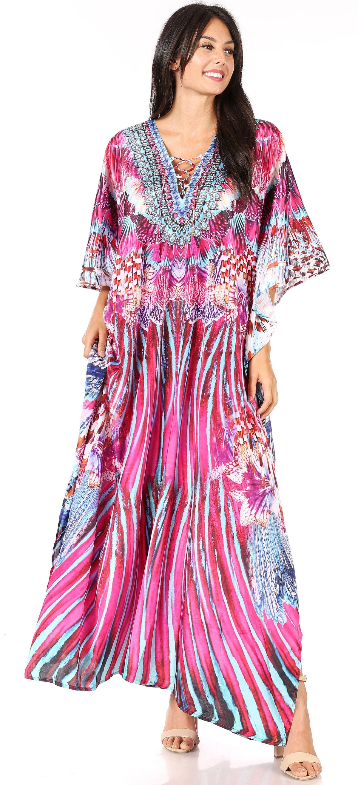 Flowy Rhinestone V-Neck Caftan Dress