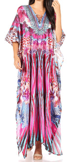 Flowy Rhinestone V-Neck Caftan Dress