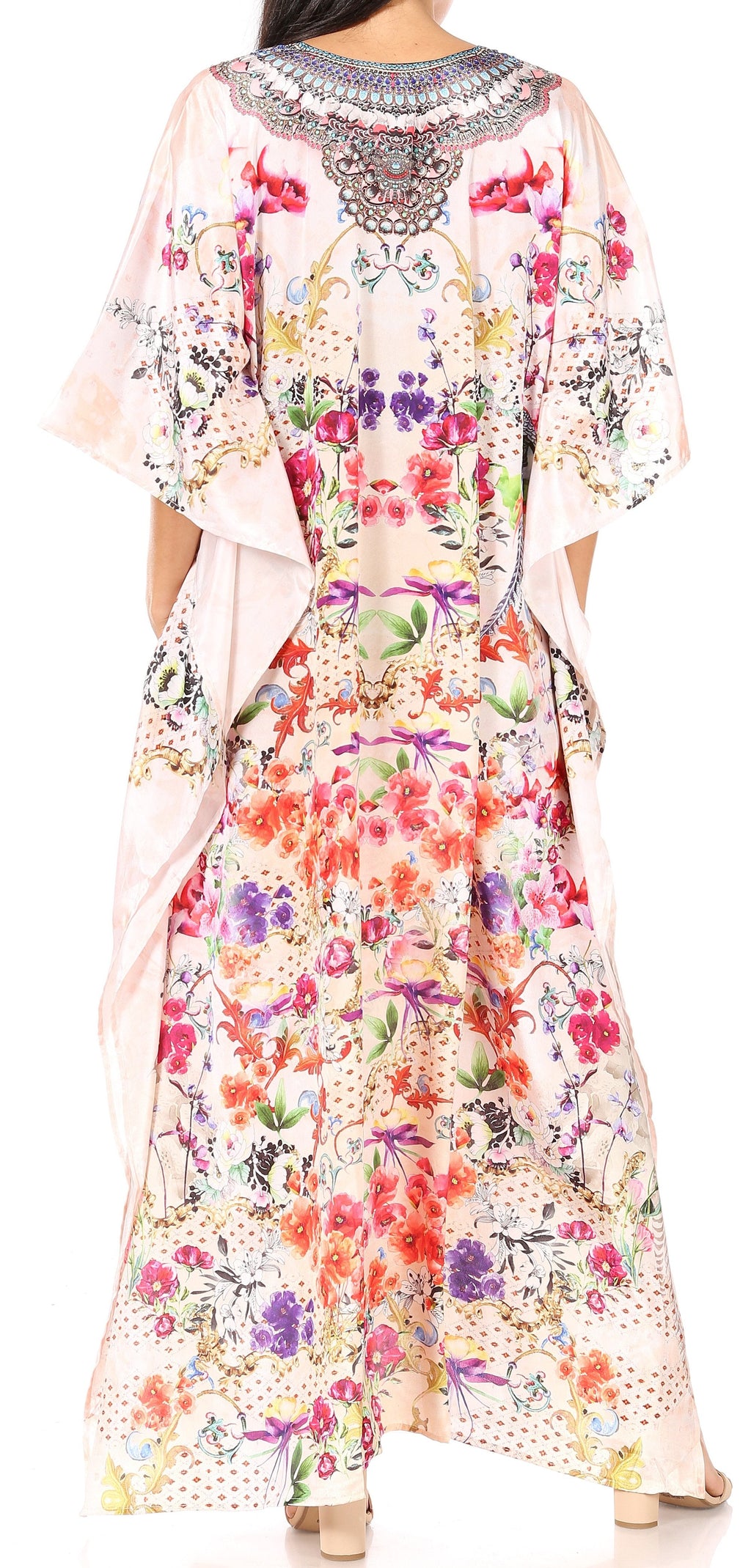 Flowy Rhinestone V-Neck Caftan Dress