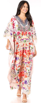 Flowy Rhinestone V-Neck Caftan Dress