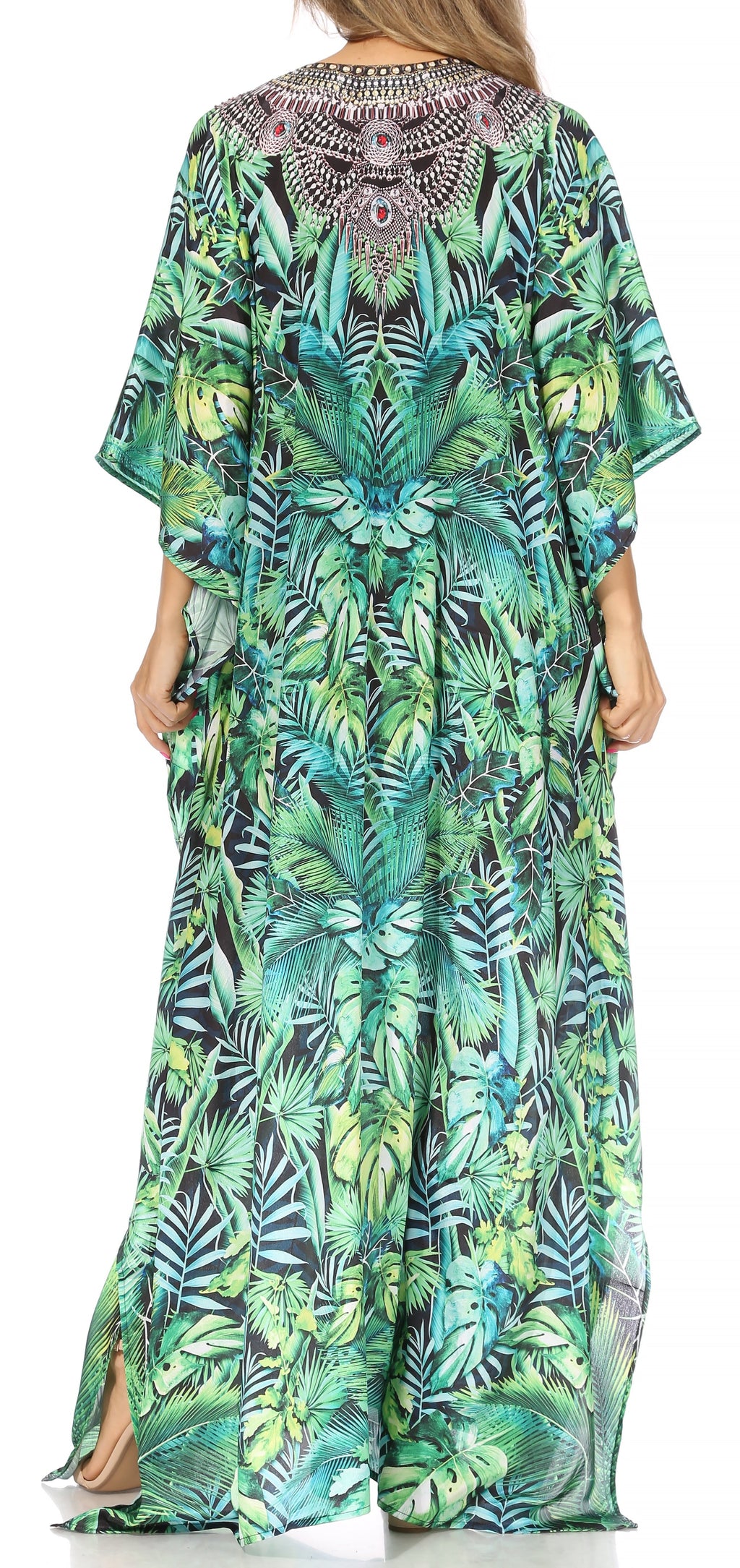Flowy Rhinestone V-Neck Caftan Dress