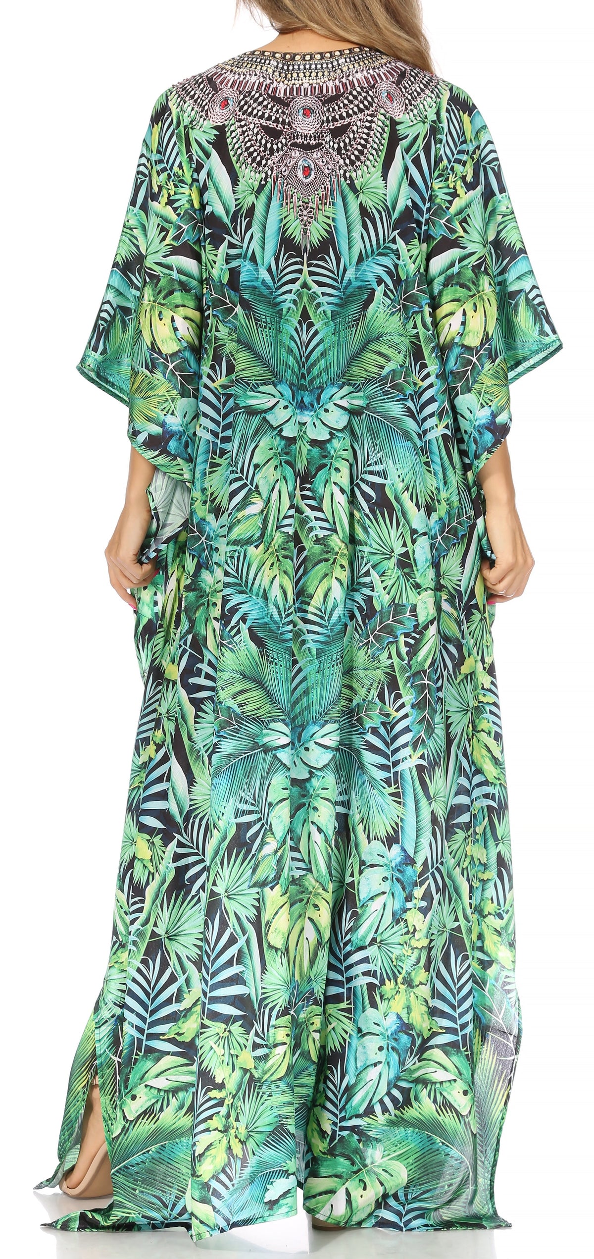 Flowy Rhinestone V-Neck Caftan Dress