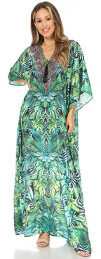 Flowy Rhinestone V-Neck Caftan Dress