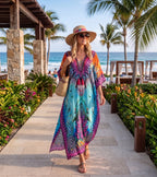Flowy Rhinestone V-Neck Caftan Dress