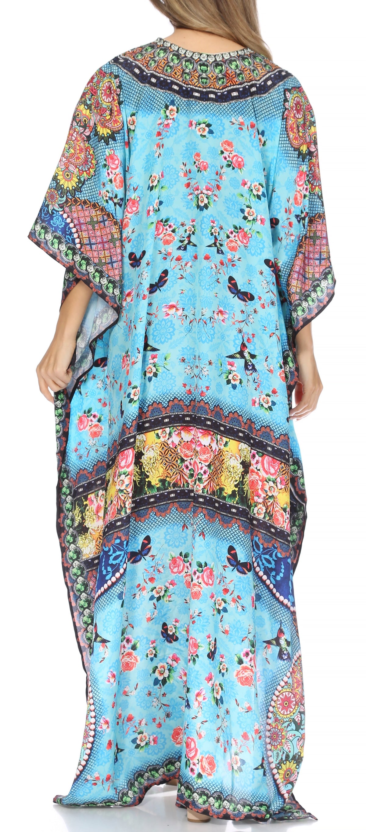Flowy Rhinestone V-Neck Caftan Dress