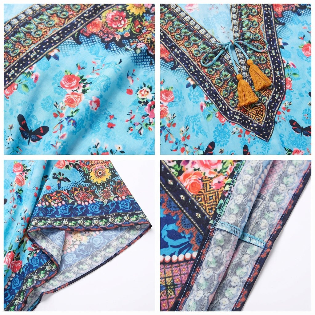 Flowy Rhinestone V-Neck Caftan Dress