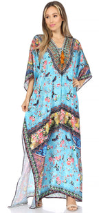 Flowy Rhinestone V-Neck Caftan Dress