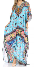 Flowy Rhinestone V-Neck Caftan Dress