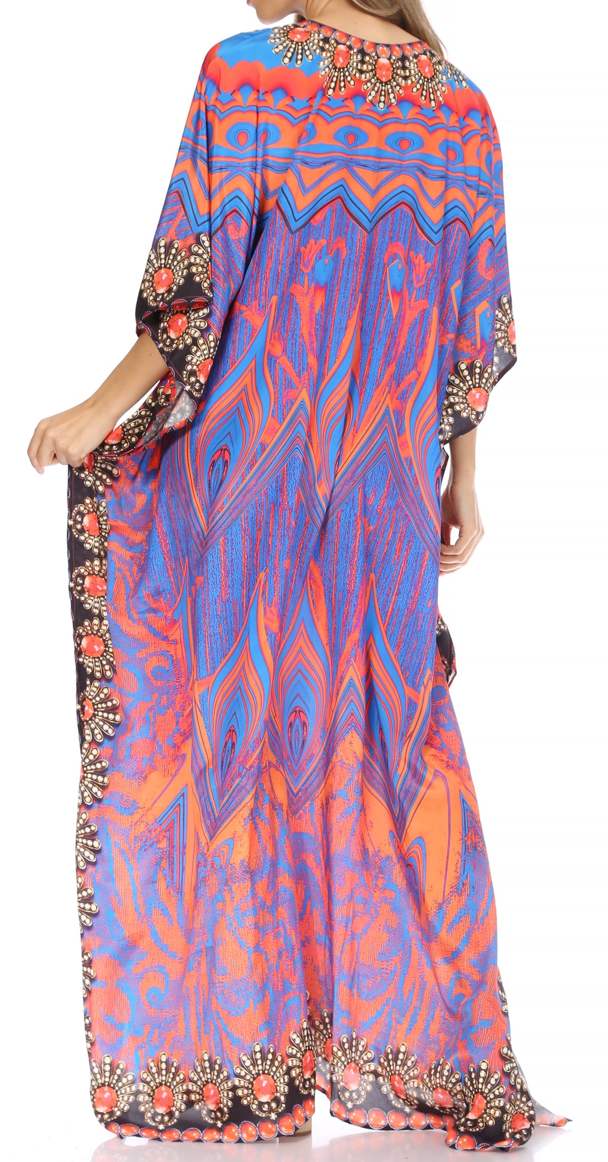 Flowy Rhinestone V-Neck Caftan Dress