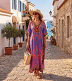 Flowy Rhinestone V-Neck Caftan Dress