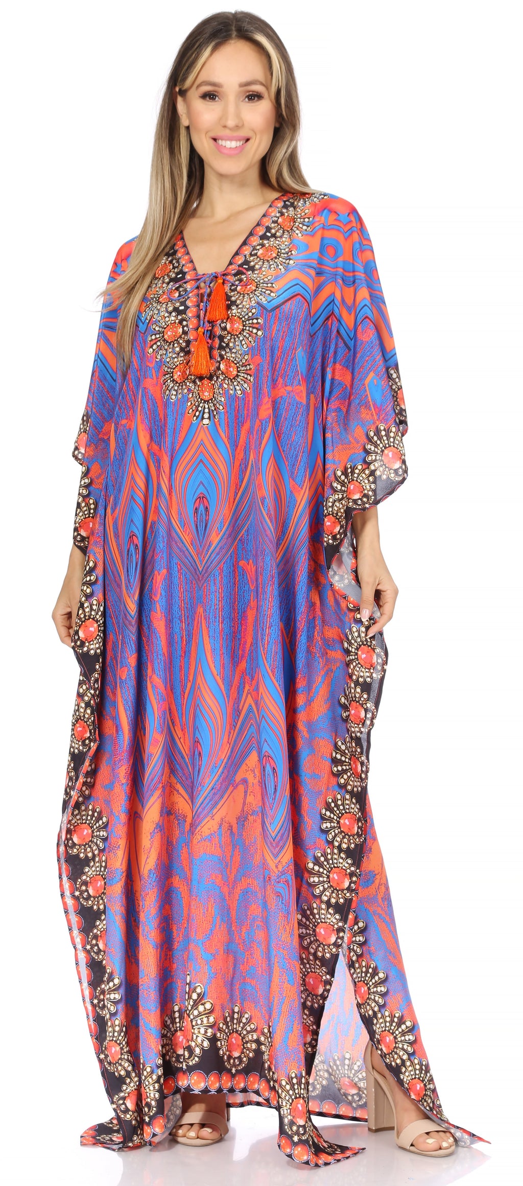 Flowy Rhinestone V-Neck Caftan Dress