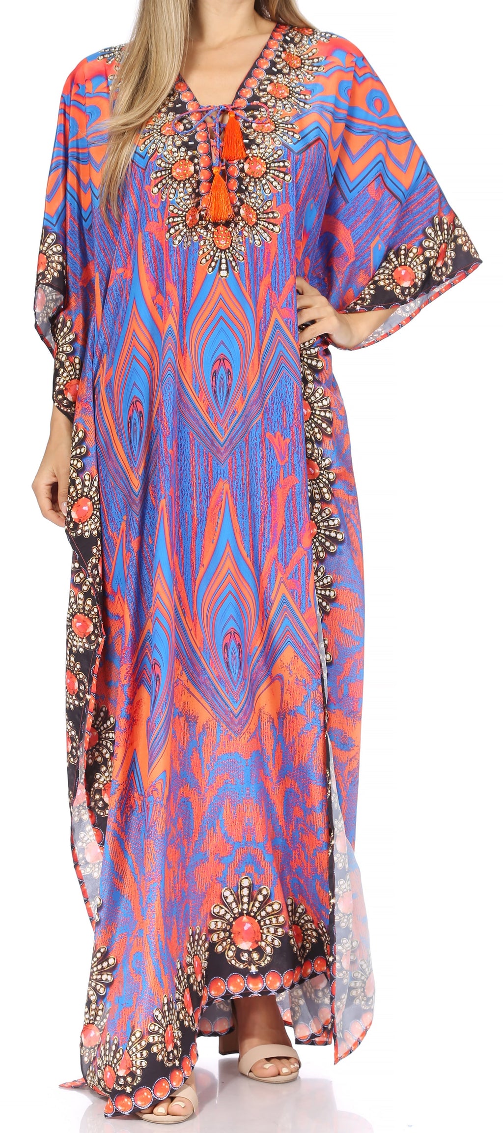 Flowy Rhinestone V-Neck Caftan Dress