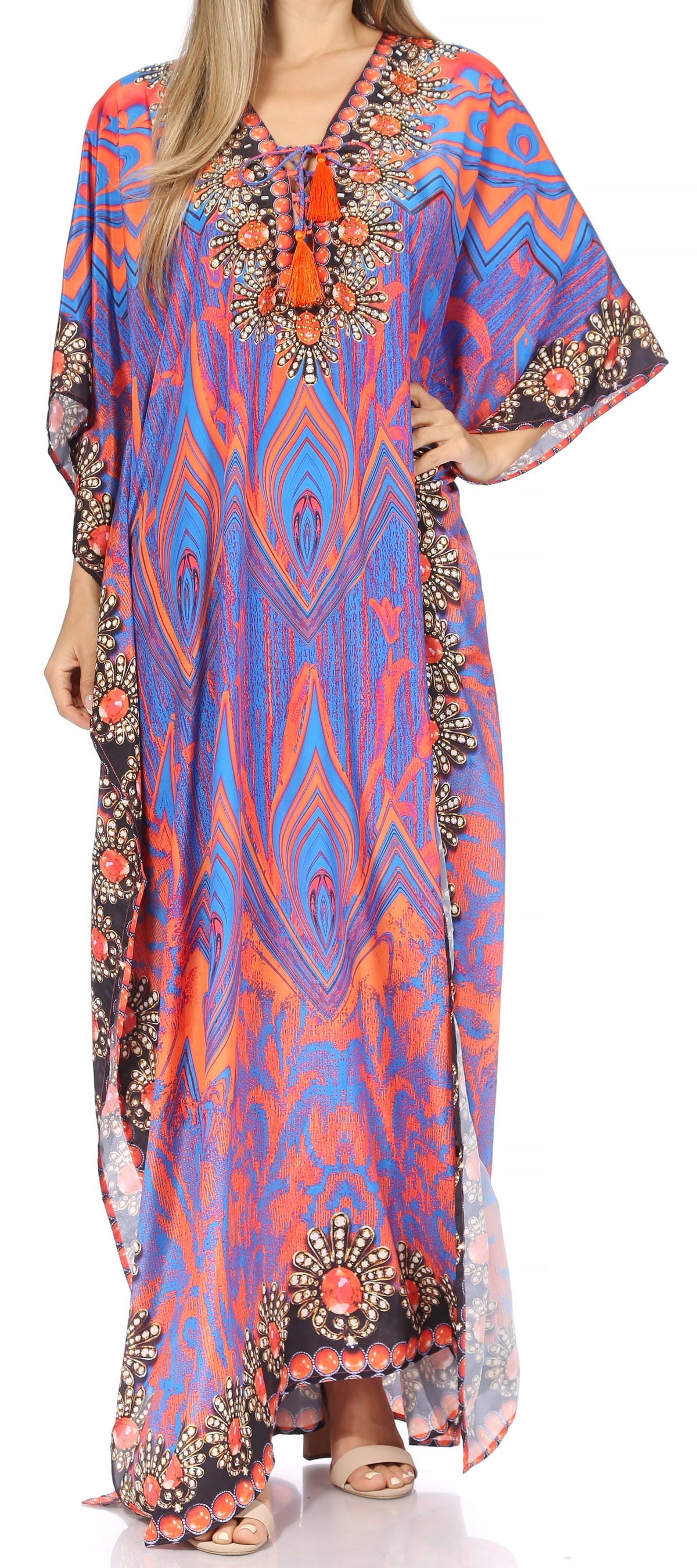 Flowy Rhinestone V-Neck Caftan Dress