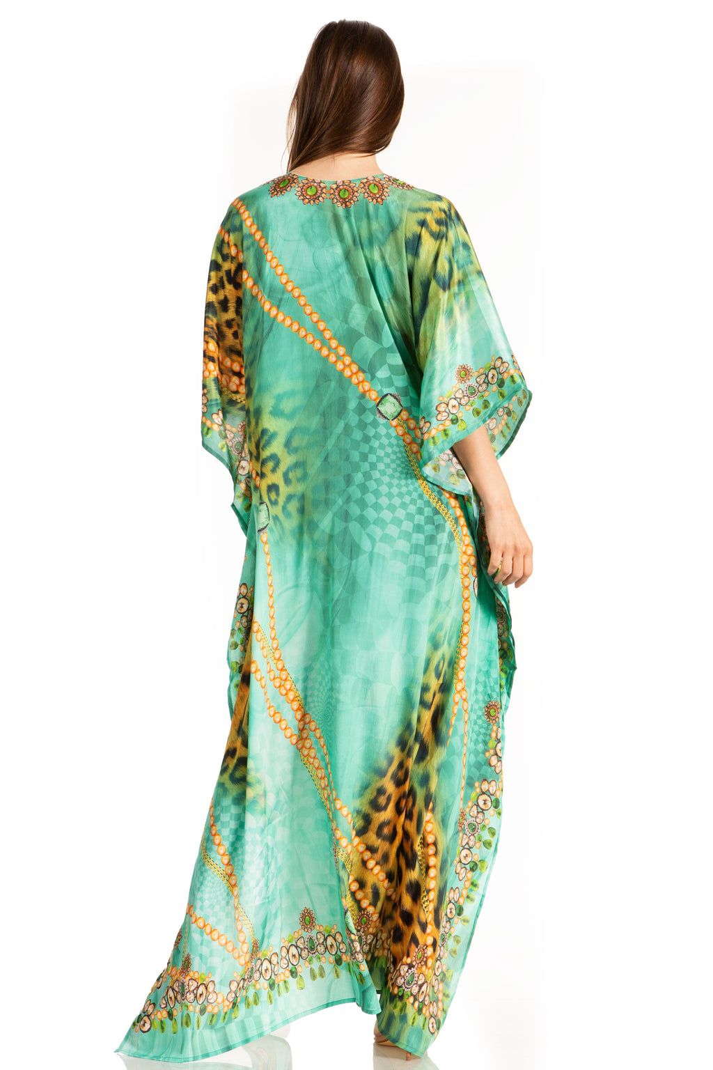 Flowy Rhinestone V-Neck Caftan Dress