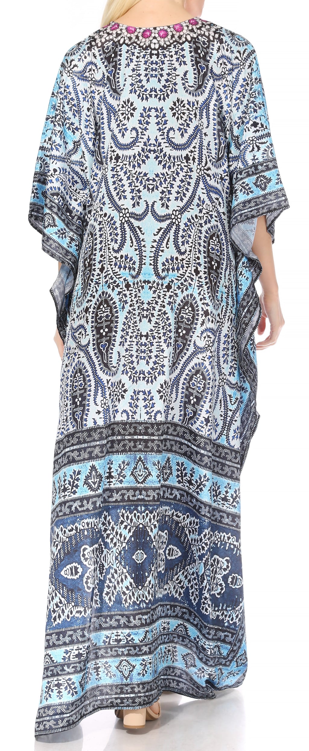 Flowy Rhinestone V-Neck Caftan Dress