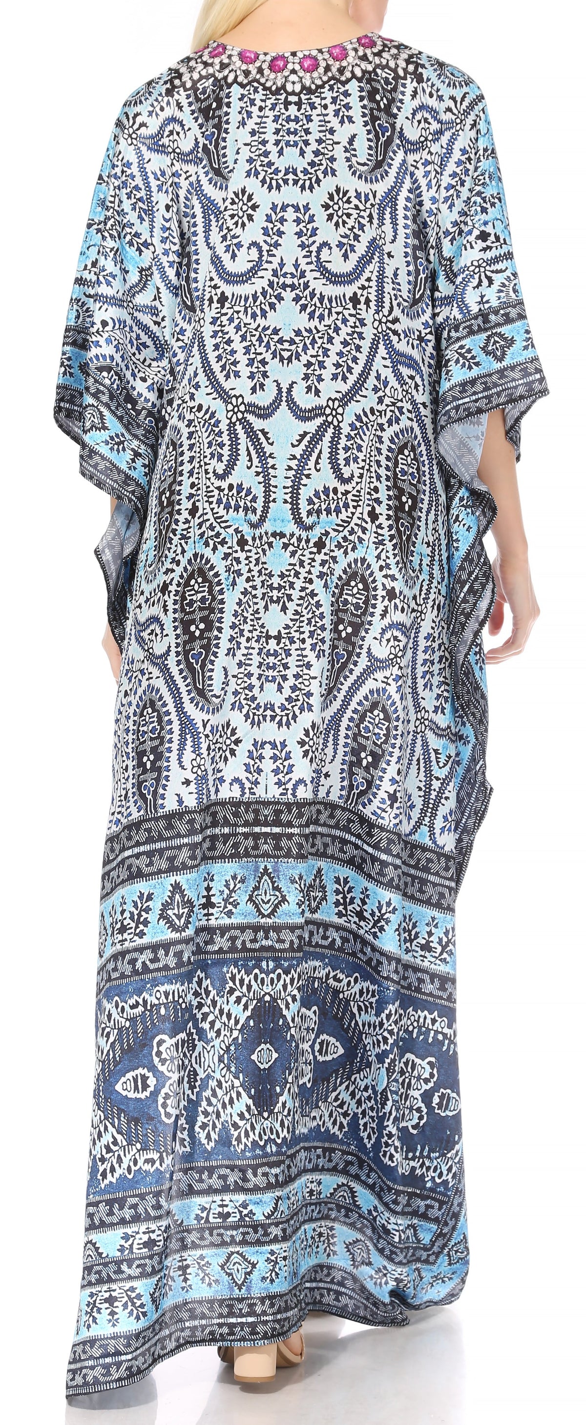 Flowy Rhinestone V-Neck Caftan Dress