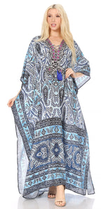 Flowy Rhinestone V-Neck Caftan Dress