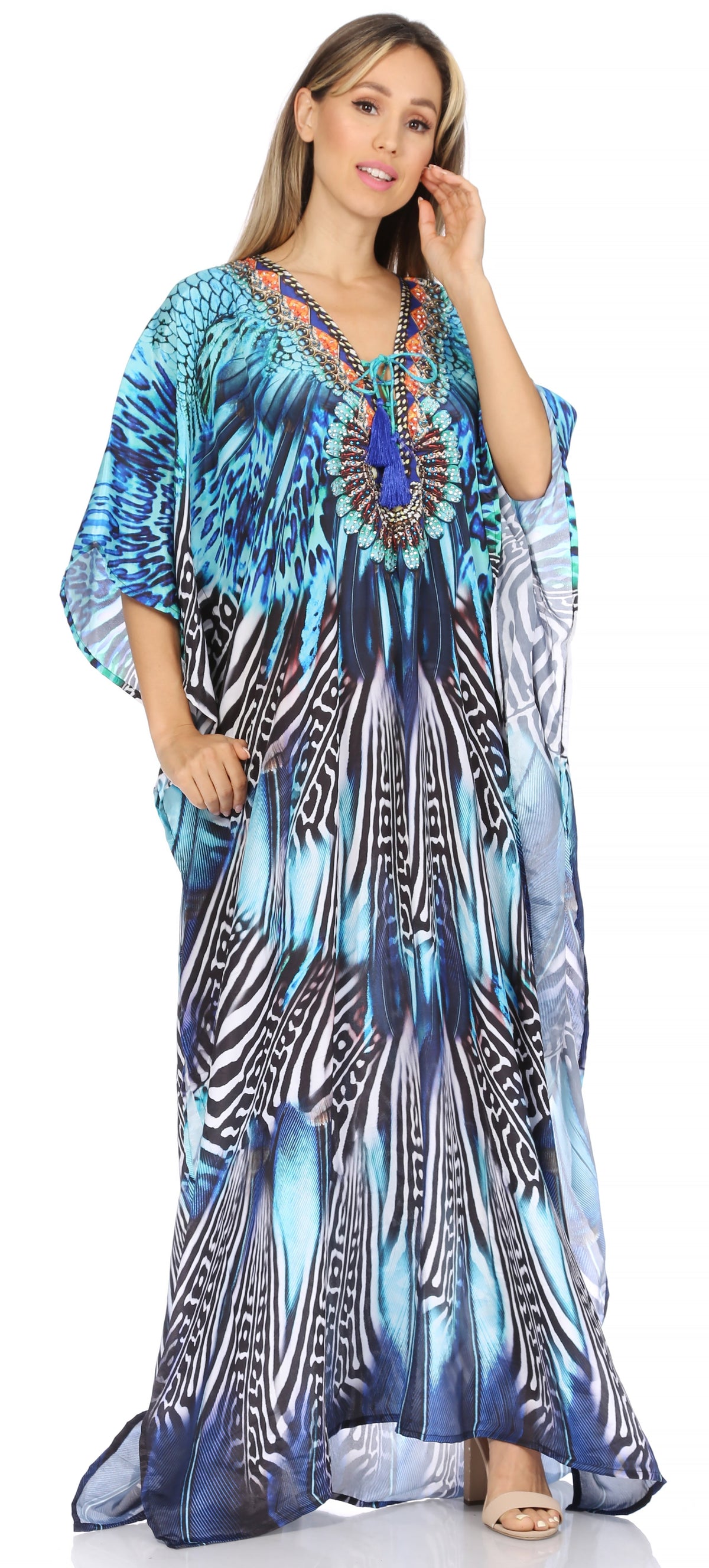 Flowy Rhinestone V-Neck Caftan Dress