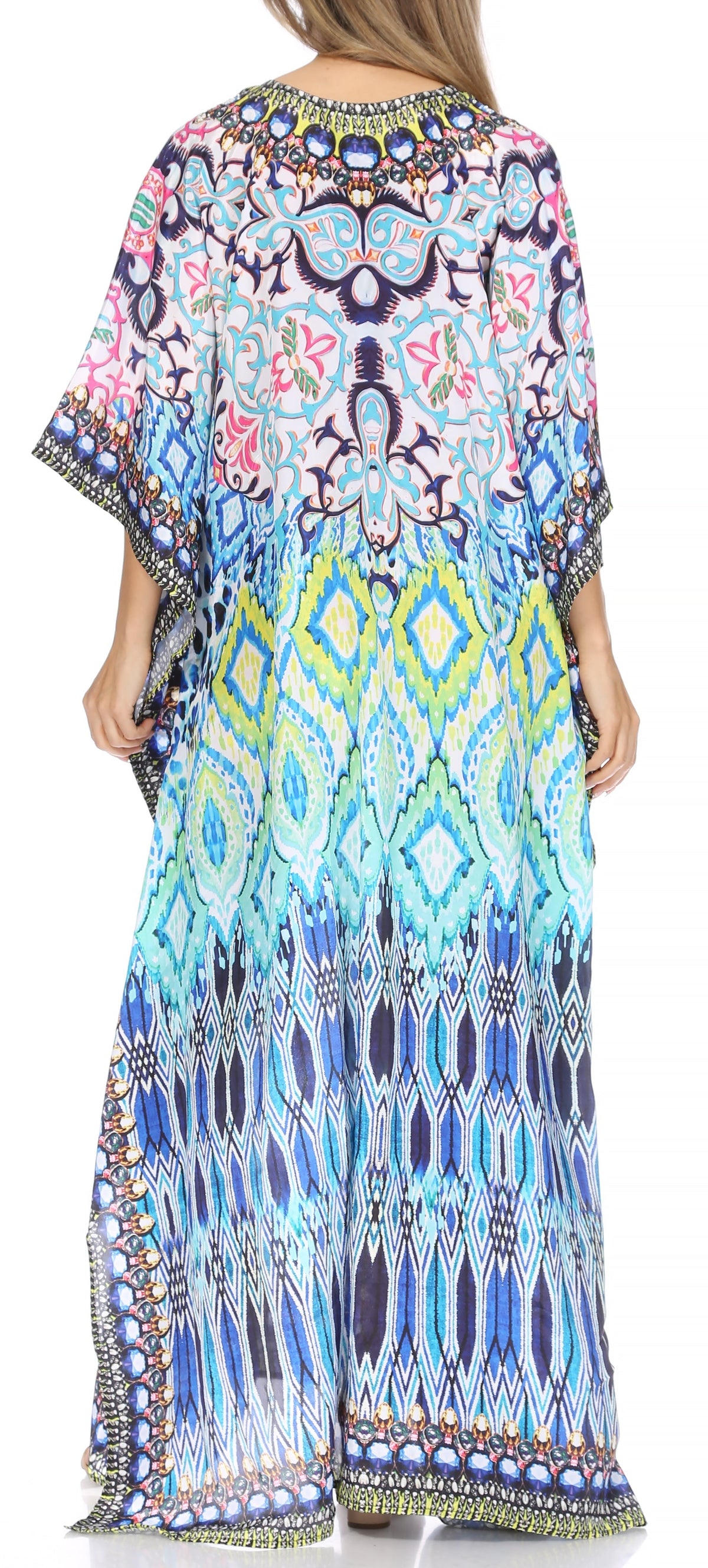 Flowy Rhinestone V-Neck Caftan Dress