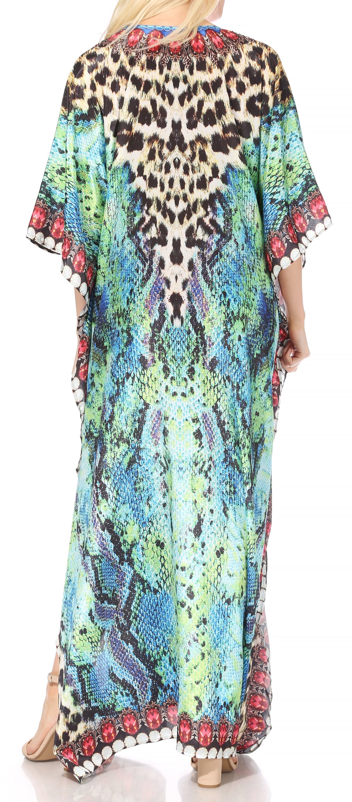 Flowy Rhinestone V-Neck Caftan Dress