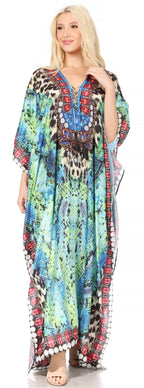 Flowy Rhinestone V-Neck Caftan Dress