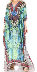 Flowy Rhinestone V-Neck Caftan Dress