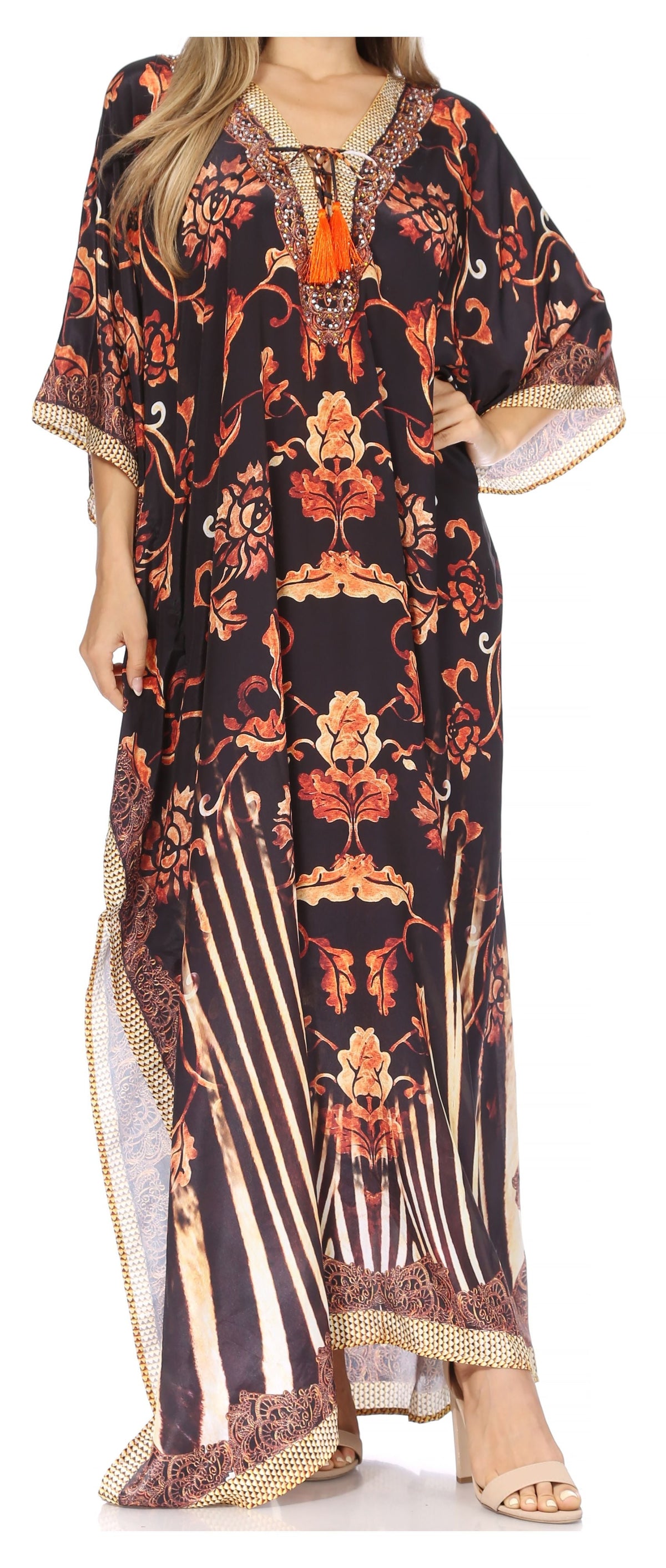 Flowy Rhinestone V-Neck Caftan Dress