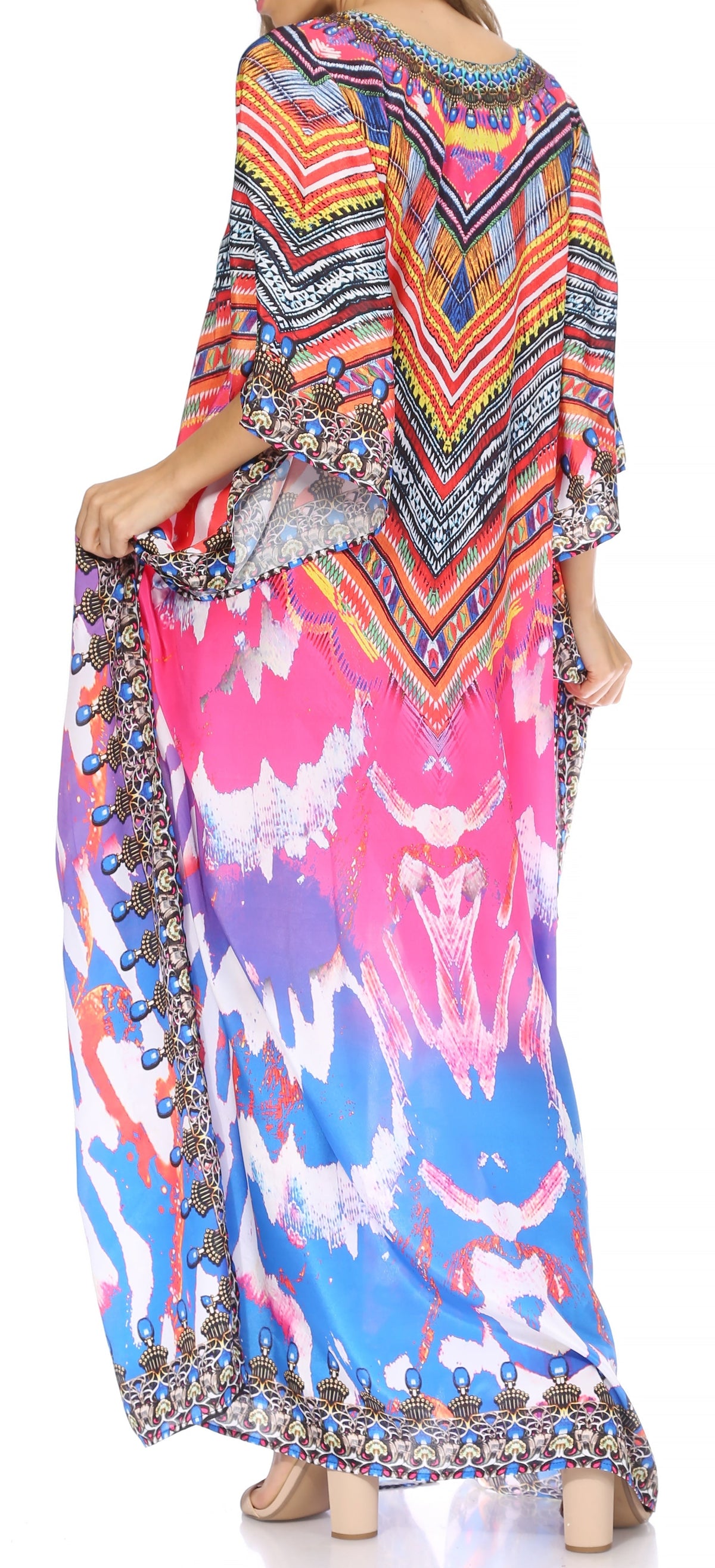 Flowy Rhinestone V-Neck Caftan Dress