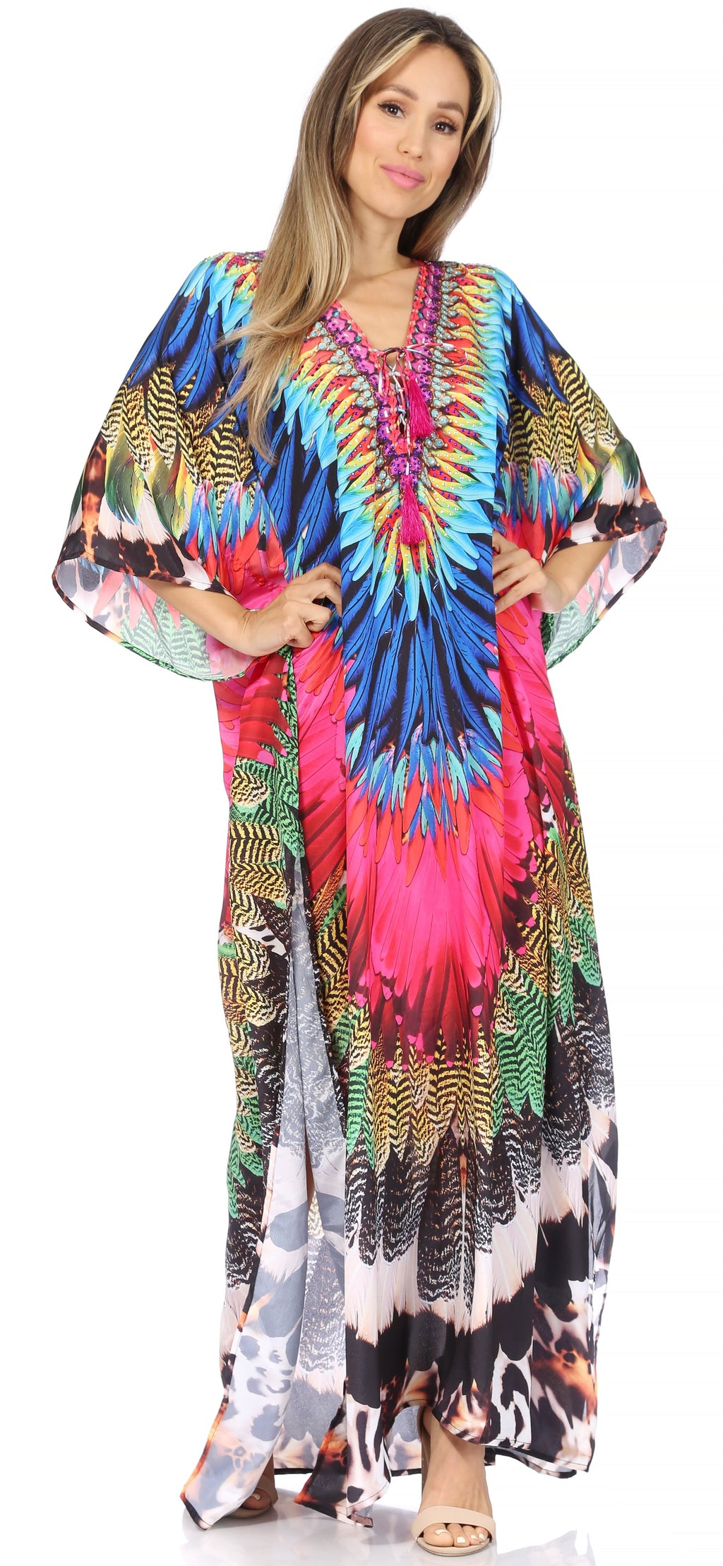 Flowy Rhinestone V-Neck Caftan Dress