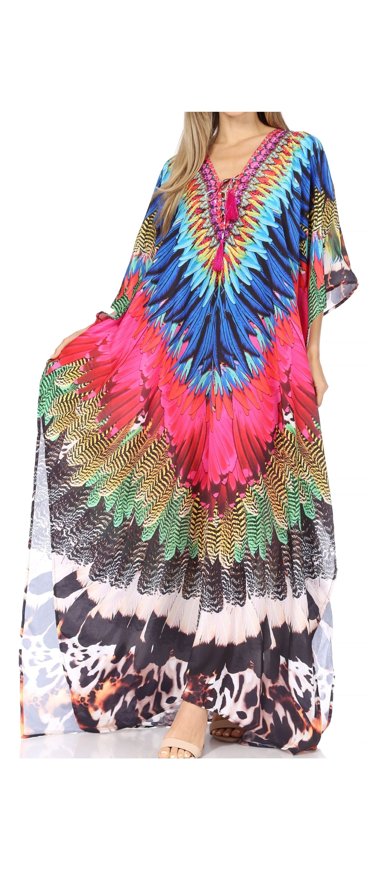 Flowy Rhinestone V-Neck Caftan Dress