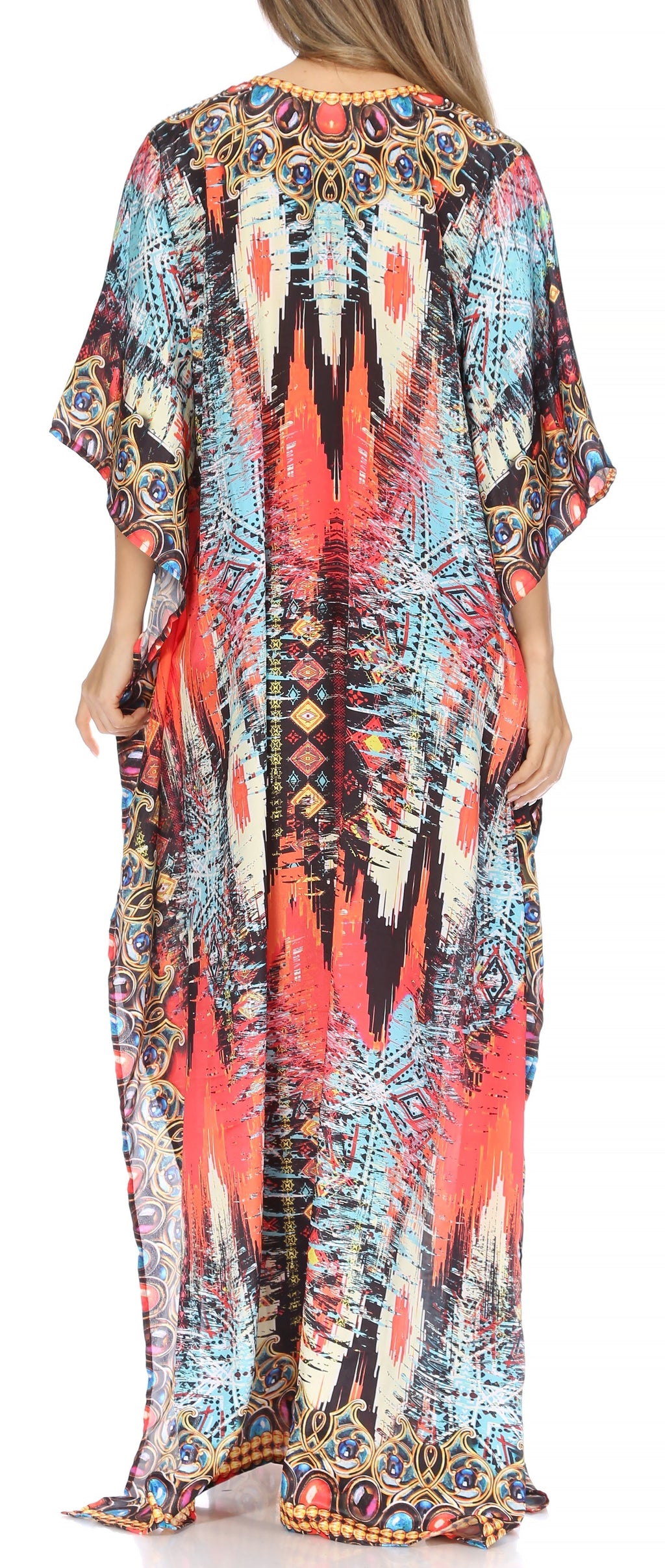 Flowy Rhinestone V-Neck Caftan Dress