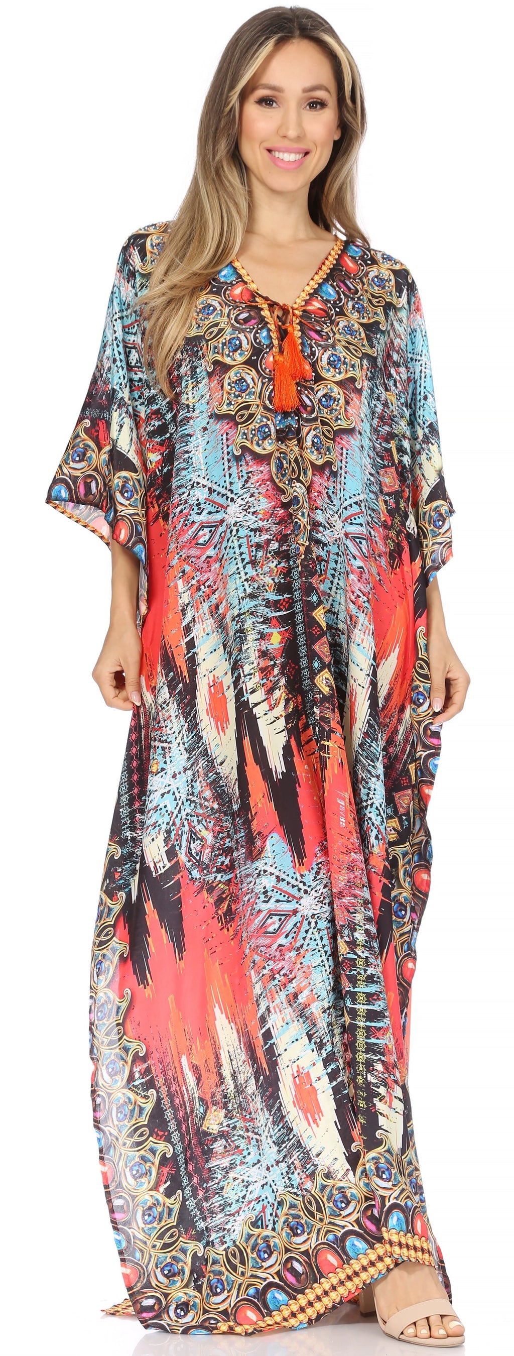 Flowy Rhinestone V-Neck Caftan Dress