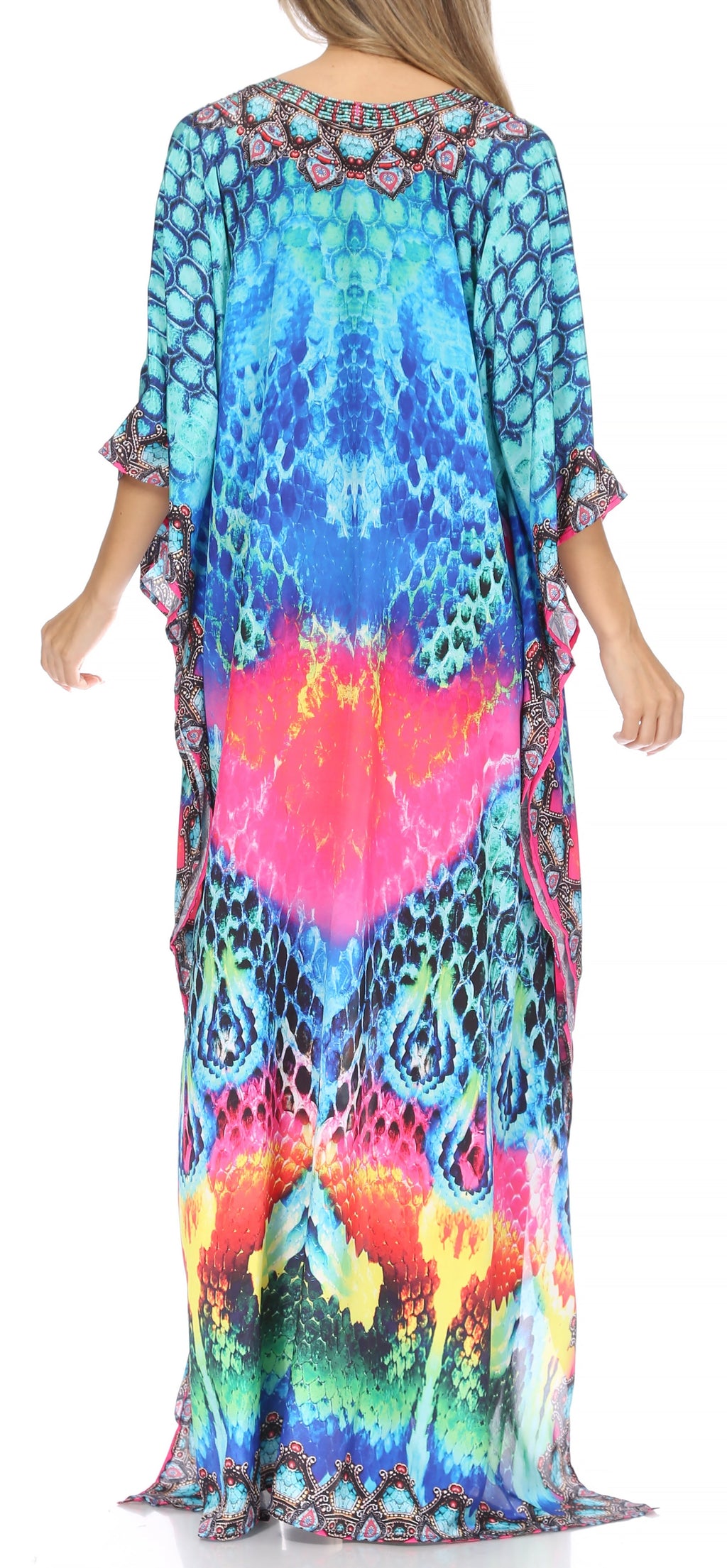 Flowy Rhinestone V-Neck Caftan Dress