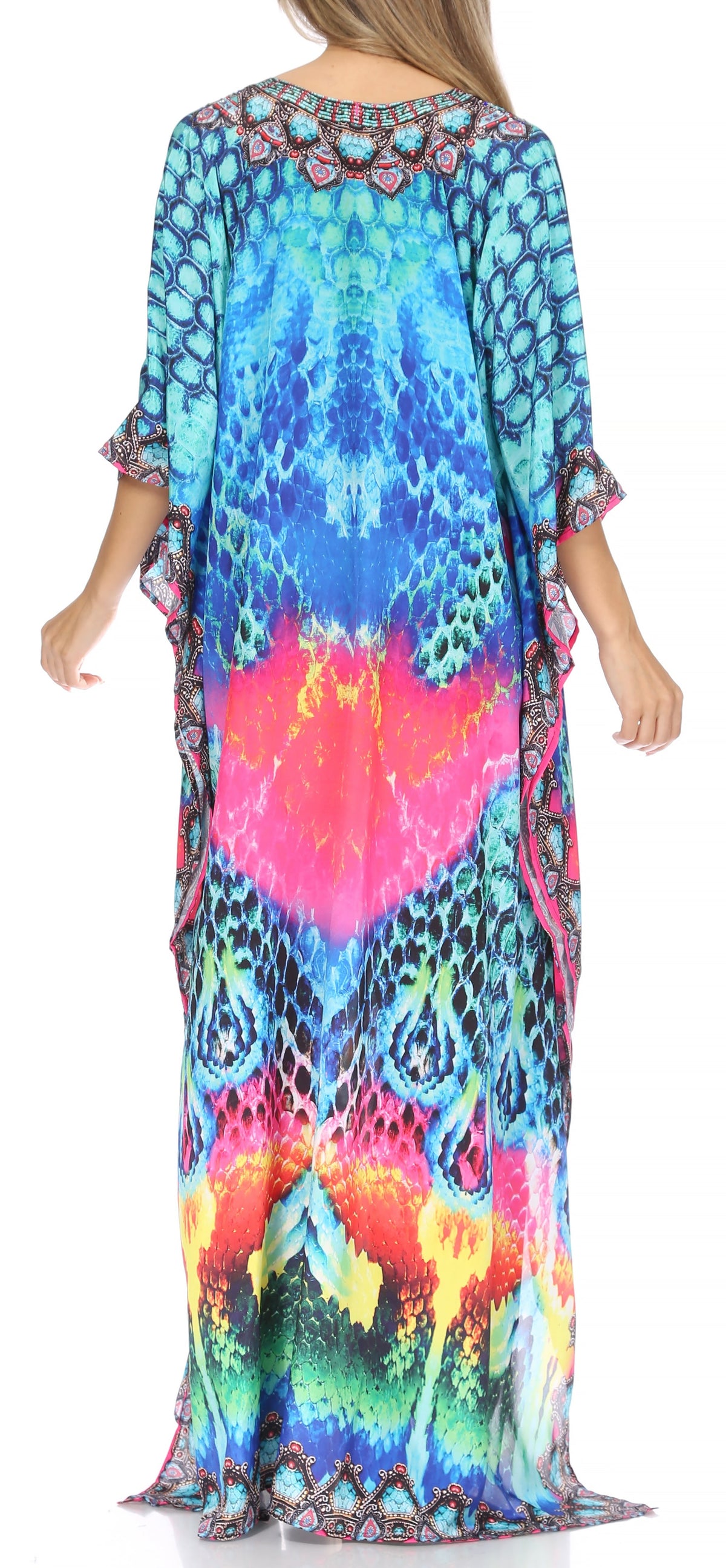 Flowy Rhinestone V-Neck Caftan Dress