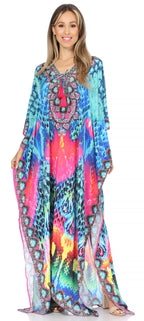 Flowy Rhinestone V-Neck Caftan Dress