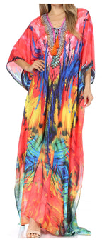 Flowy Rhinestone V-Neck Caftan Dress