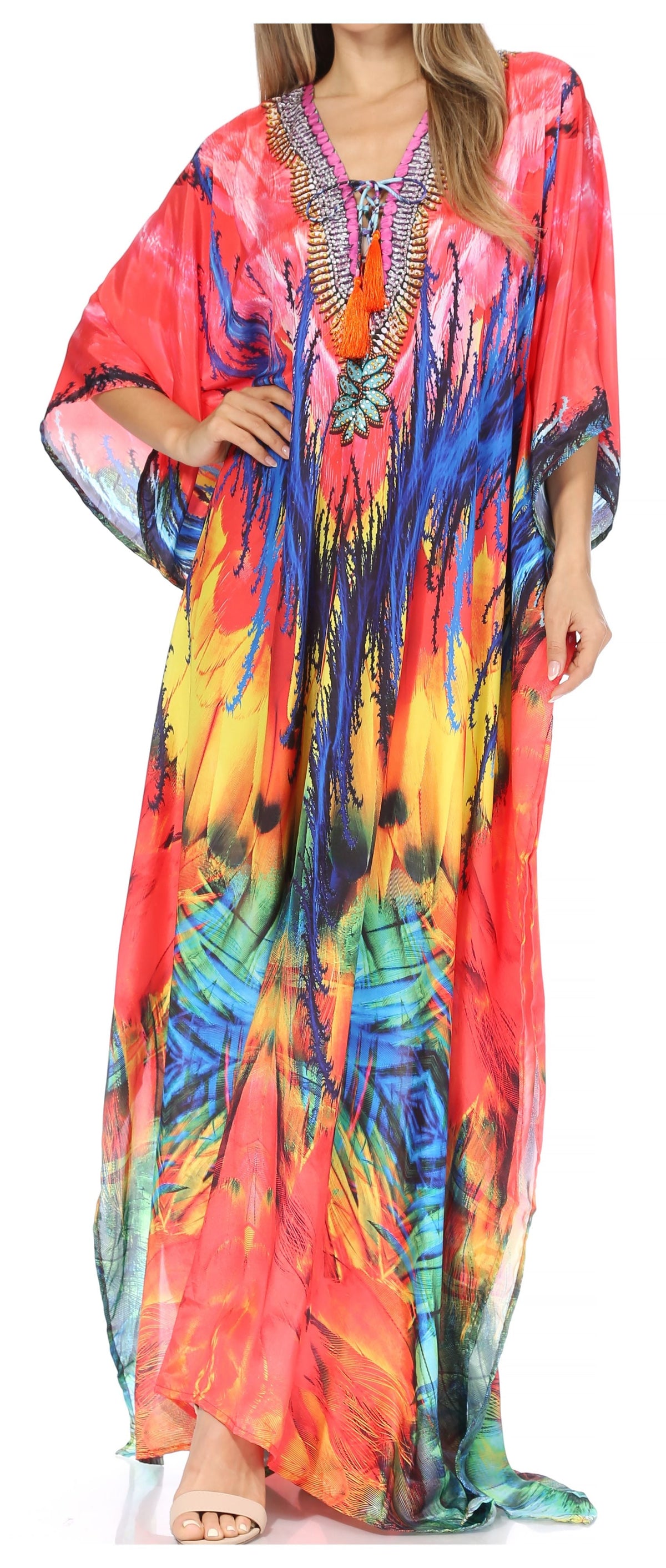 Flowy Rhinestone V-Neck Caftan Dress