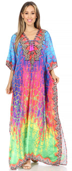 Flowy Rhinestone V-Neck Caftan Dress