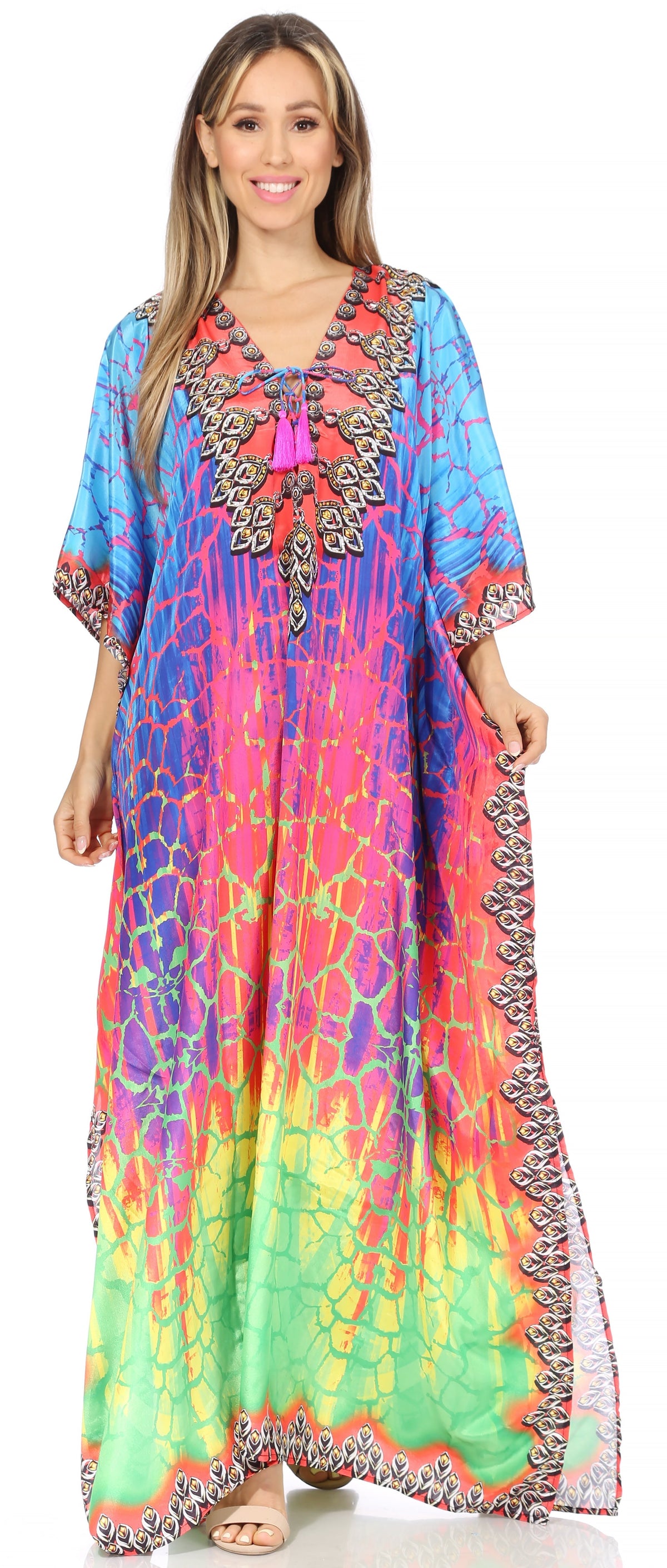 Flowy Rhinestone V-Neck Caftan Dress