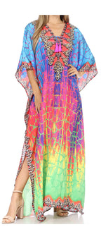 Flowy Rhinestone V-Neck Caftan Dress