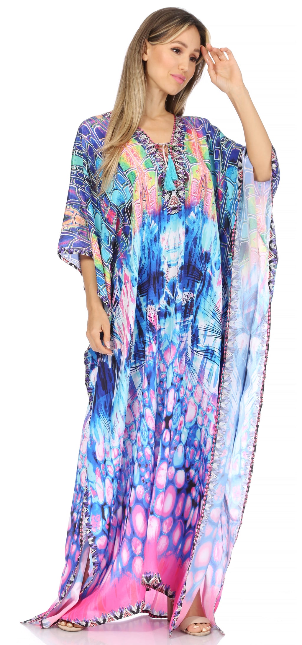 Flowy Rhinestone V-Neck Caftan Dress